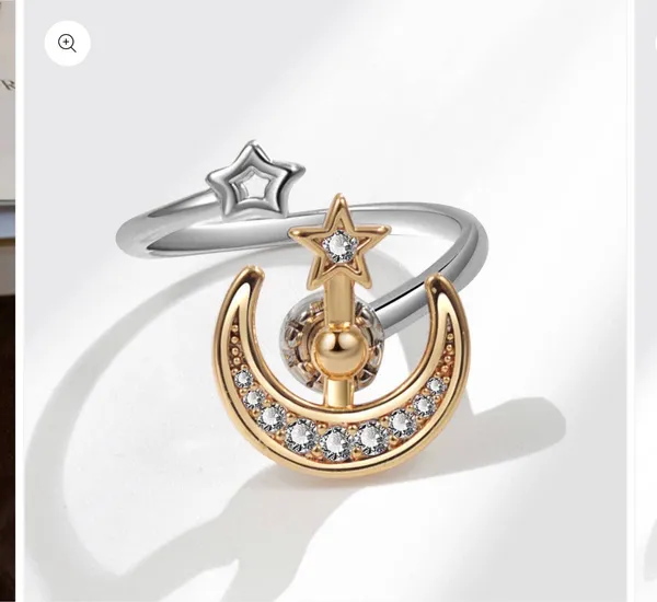 Moon Star Anxiety Fidget Spinner Ring Gold - Image 3