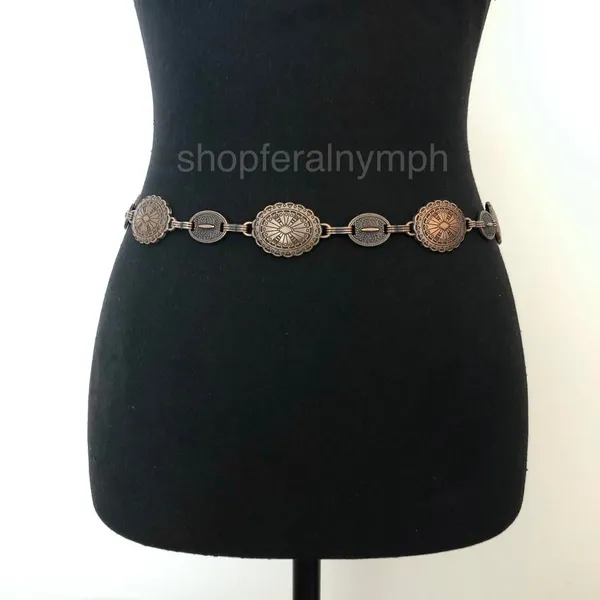 Y2K Boho Antique Bronze Medallion Chain Belt, Fits 22–37.5 Inches, X7GA1174 - Image 5