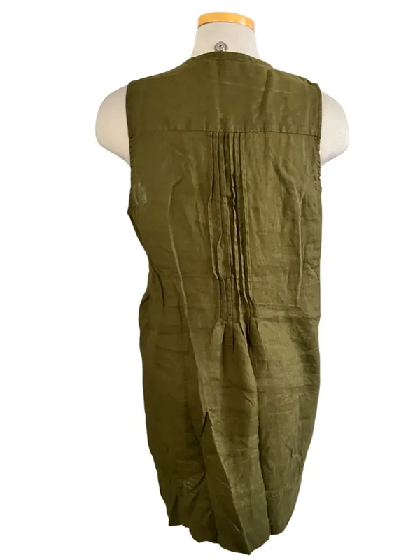 Quince 100% European Linen Sleeveless Swing Dress Bayberry Olive Size M NWOT - Image 10