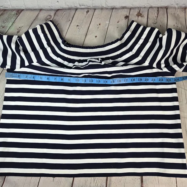 J. Crew Womens XL Navy White Striped Off-Shoulder Tie-Sleeve Top G2549 - Image 8