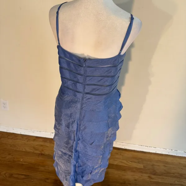 Adrianna Papell Occasions Blue Tiered Ruffle Cocktail Dress Metallic Size‎ 12 - Image 5