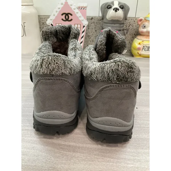 Thermal Fashion Fur Winter Hiking‎ Boots Woman Gray And Pink - Image 2