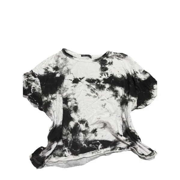 Zara Womens Large Black White Tie Dye Marble Print Short‎ Sleeve T Shirt Top - Image 4