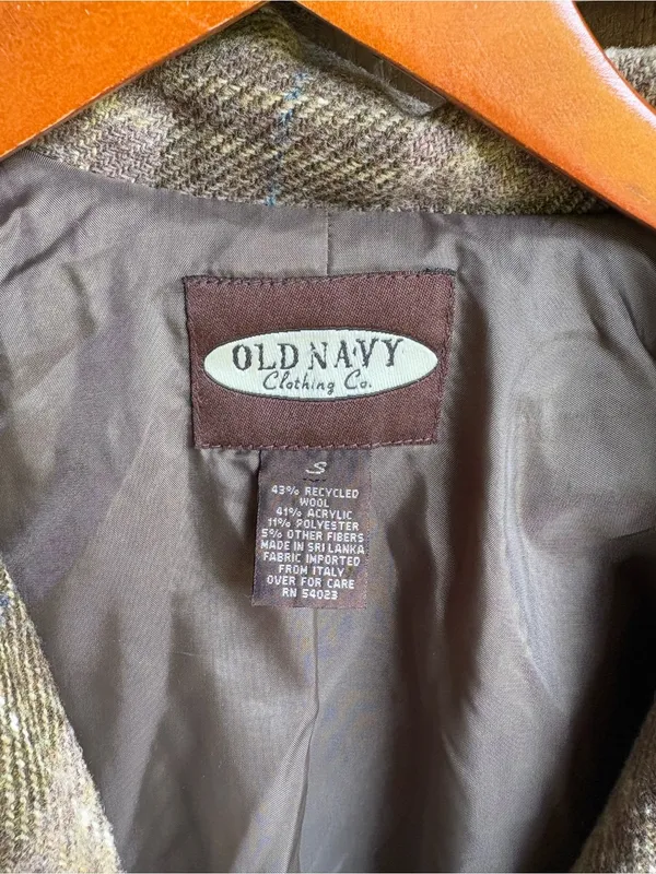 VTG Old Navy Wool Blend Olive and Teal Plaid Jacket - Image 3