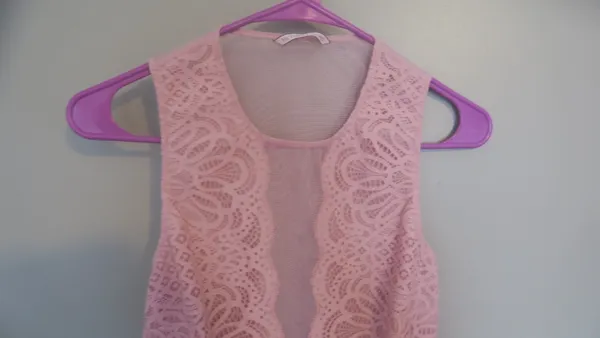 Victoria's Secret lacey illusion top mesh sexy lingerie bodysuit in pink. - Image 3