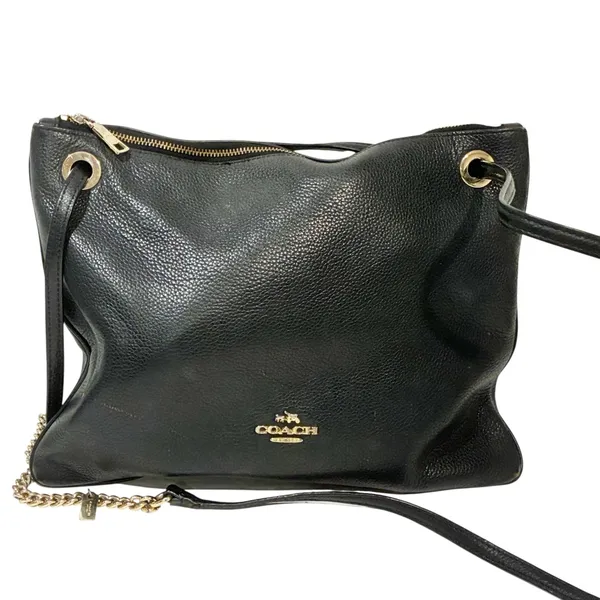 COACH‎ Convertible Crossbody in Black Pebble Leather Chain Link - Image 2