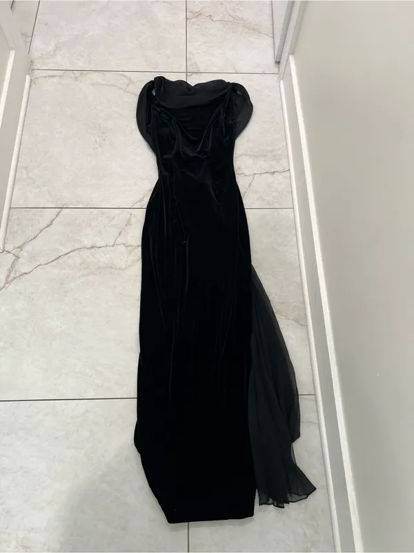 TADASHI Black Velvet Brooch Evening Gown Size XS - Image 4