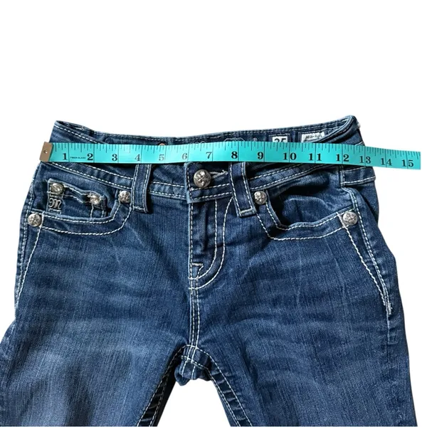 Miss Me Boot Cut Jeans Bottoms Ripped Size 25 Embroidered Studded Flap Pockets - Image 4