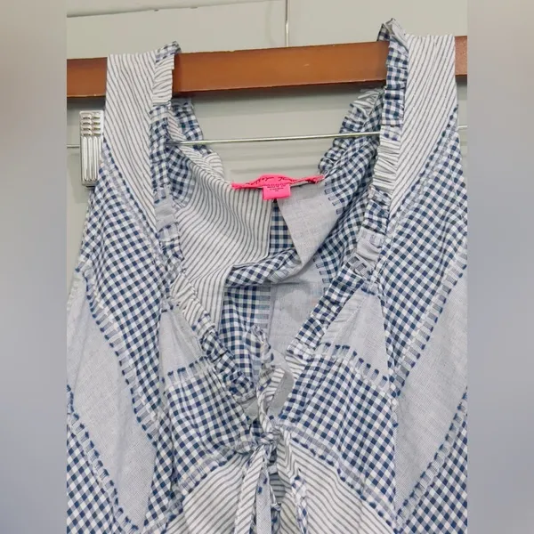 Betsey Johnson Stripe Play Yarn-Dye Tiered Maxi Dress Blue Small size Gingham - Image 9