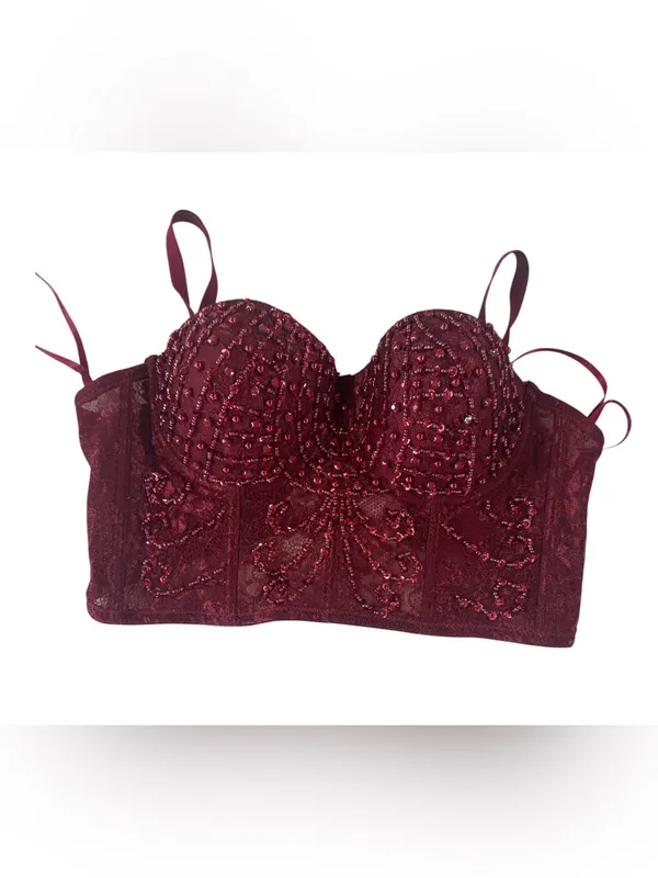 Windsor Burgundy Beaded Strapless Bustier Dress NWT - Image 3