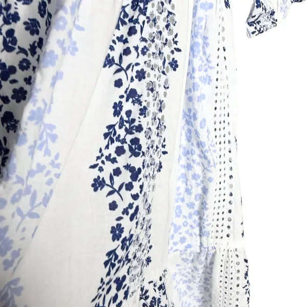 ZARA Floral Tiered Eyelet Lace Maxi Dress Medium White Blue Cottagecore Prairie - Image 14