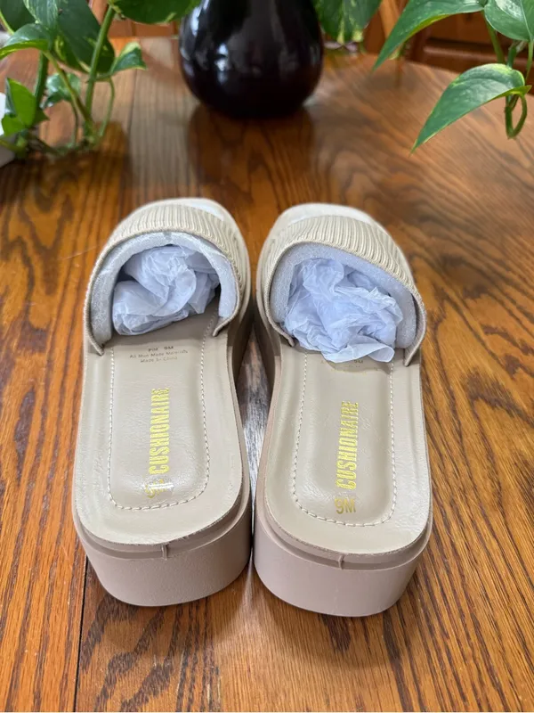 Cushionaire Taupe Weave Ribbed Platform Slide Sandals Beige Tan Size 9 New - Image 3