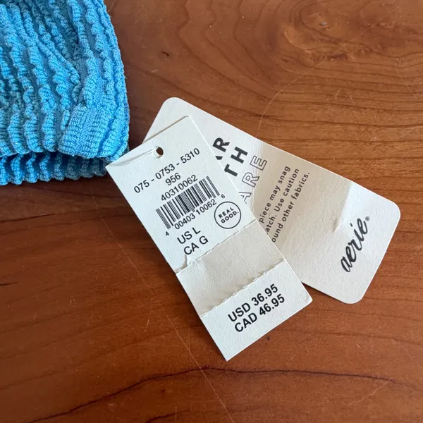 Aerie‎ Real Good Blue Seersucker Shimmer Triangle Bikini Top Large NWT 0753-5310 - Image 2