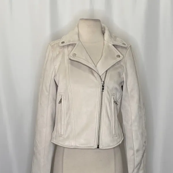 NWT!! ABERCROMBIE & FITCH Vegan Suede Moto Jacket Vegan Cropped Pale Gray Medium - Image 3