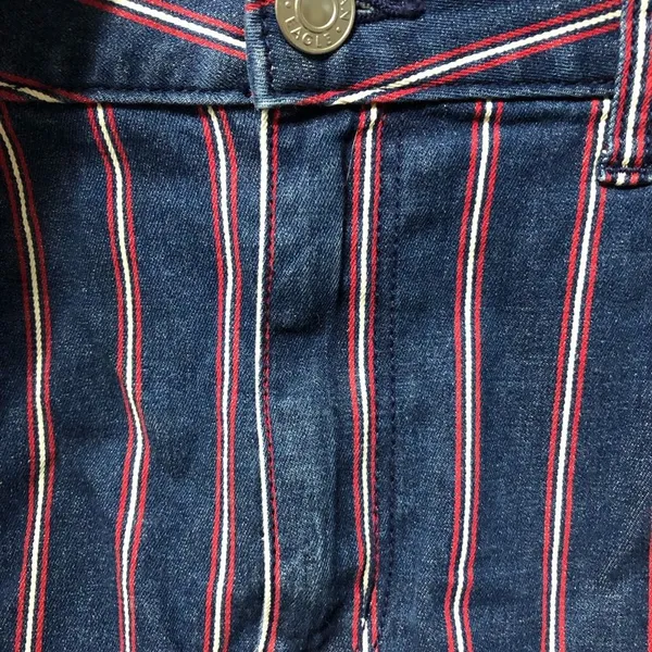 American Eagle Blue/Red Striped Super Stretch Hi Rise‎ Mini Denim Skirt size 14 - Image 9