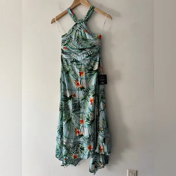 NEW!! Lulus St Tropez Mint Blue Leaf Print Halter‎ Dress - Image 2