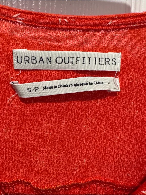 Urban Outfitters Orange Floral Smocked Tie-Front Long Sleeve Crop Top - Image 6