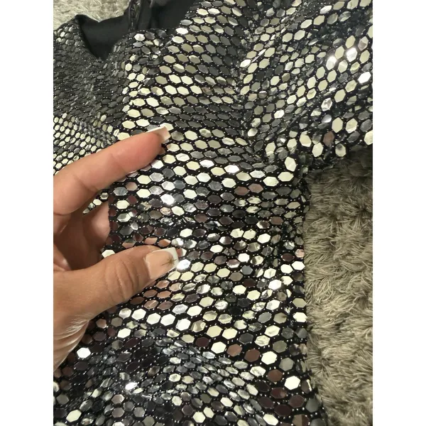Women’s Silver Sequin Mini Dress Long Sleeve Bodycon Club Cocktail Size M NWT - Image 10