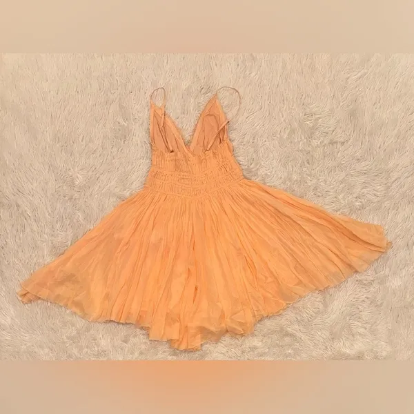 NWOT Free People Peach Delia Slip Sun Dress Spaghetti Straps Peach Sz M - Image 8