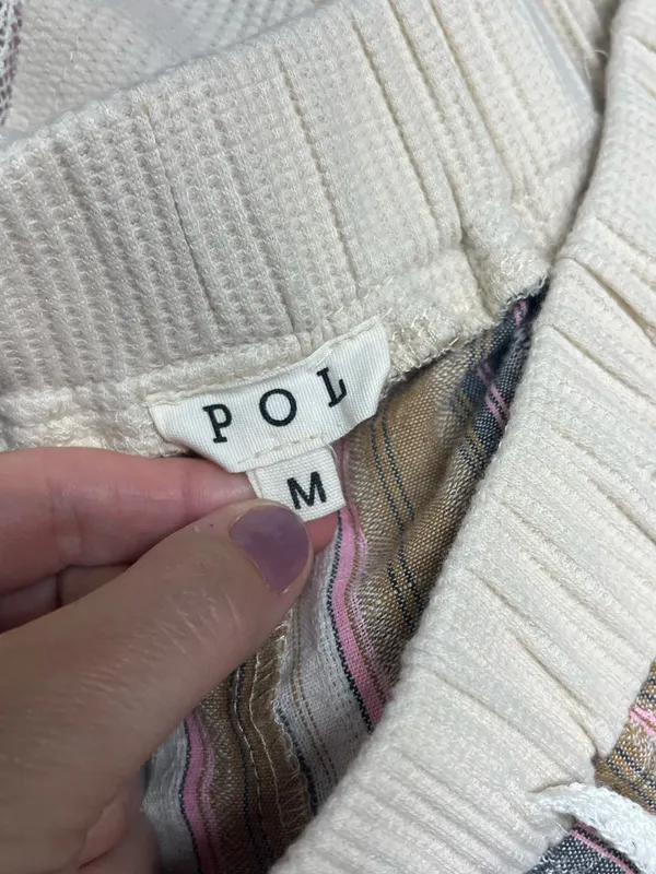POL NEW relaxed fit patchwork cotton pants plaid, stripes, lace detail medium - Image 9