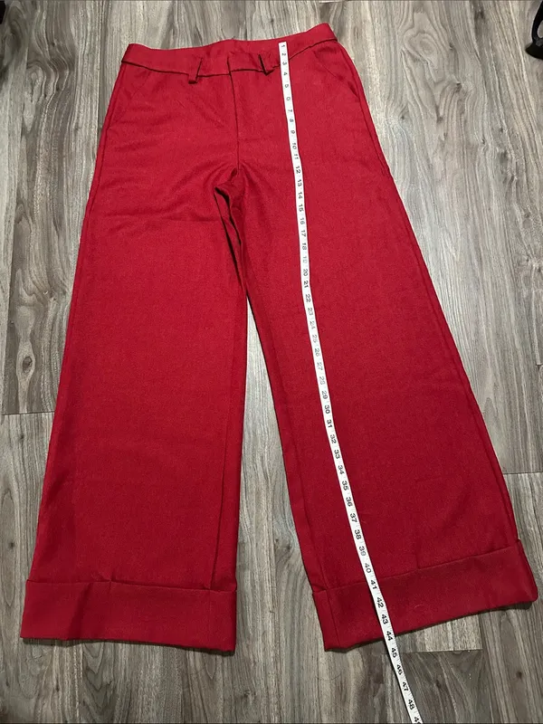 SHEINBAE is Red High-Rise Wide Leg Pants with Cuffed Hem - Image 7