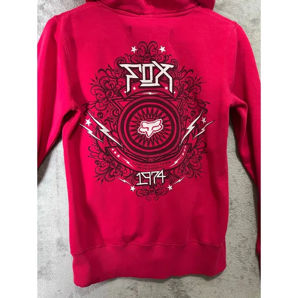 Fox Racing Y2K Pink Zip Hoodie Moto Girl Racing Graphic Back 2000s Fur Small‎ - Image 2
