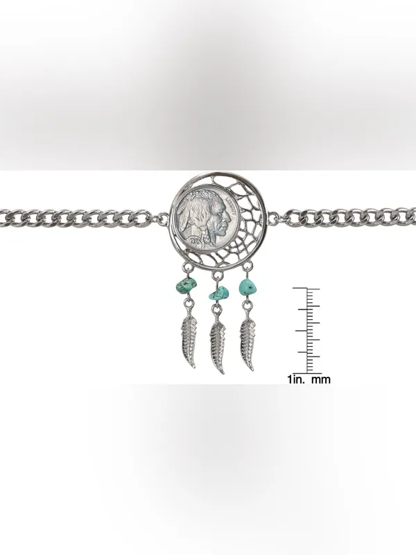 NEW American Coin Buffalo Nickel Dream Catcher Bracelet and turquoise earrings - Image 5