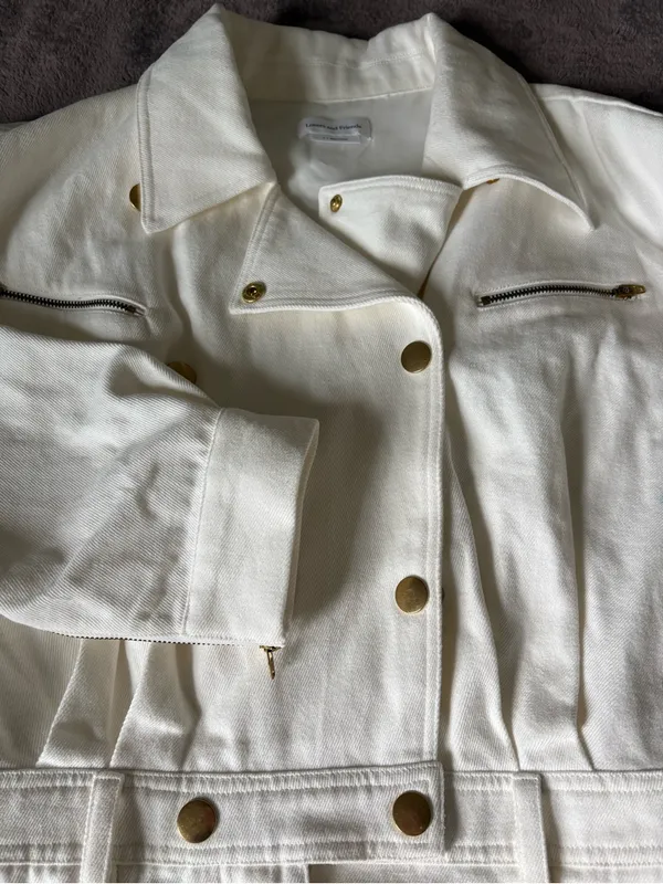 Lovers and Friends Small Fancy White Denim Romper With Gold Buttons - Image 3