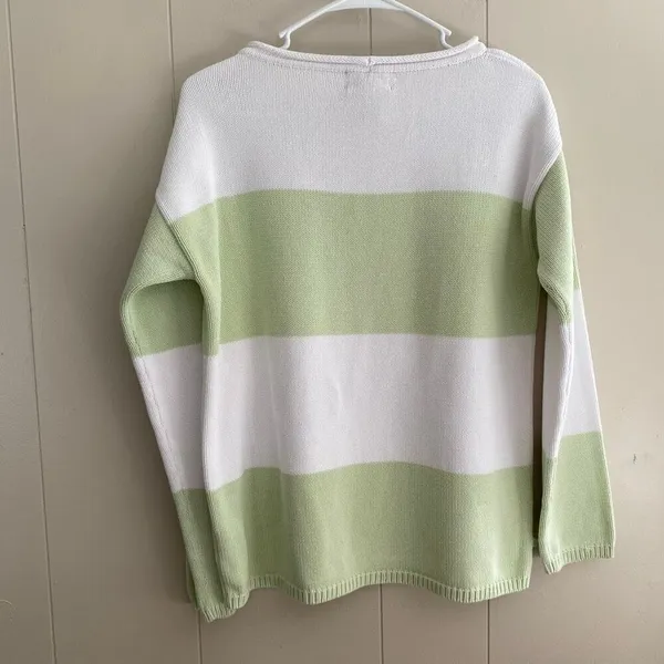 Lauren Ralph Lauren Petite Striped Knit Sweater Women’s Small Green White Cotton - Image 4