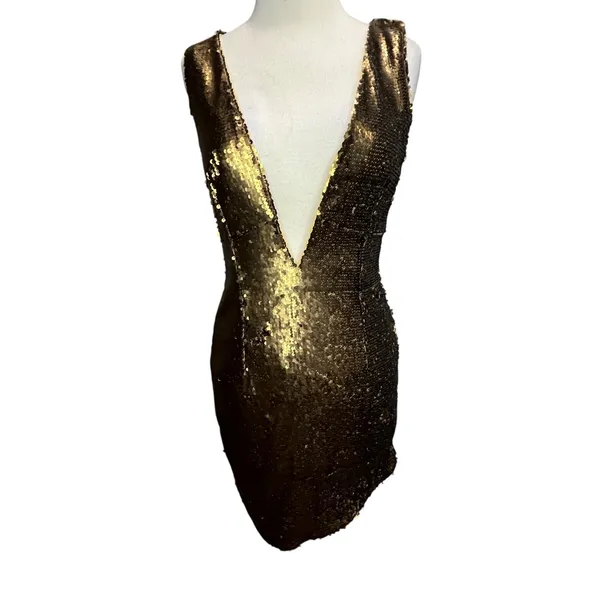 NBD Dinara Mini Dress Womens S Gold Sequin‎ Asymmetrical Sparkly Night Out Party - Image 2