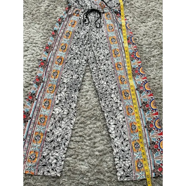 Angie Women’s Boho Wide Leg Jumpsuit Black Orange Spaghetti Strap Festival M - Image 12