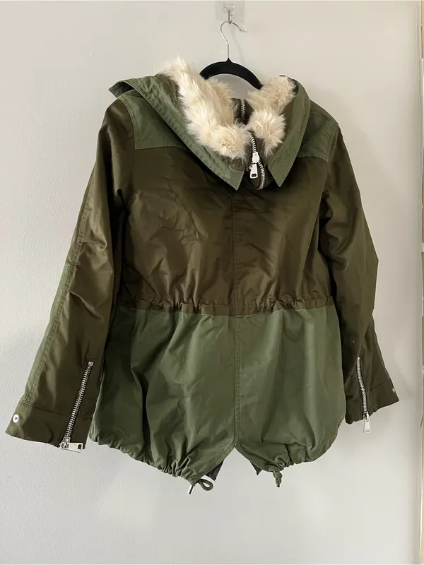 Zara Olive Green Faux Fur Hooded Parka Jacket XS Utility Military Winter Outdoor - Image 8