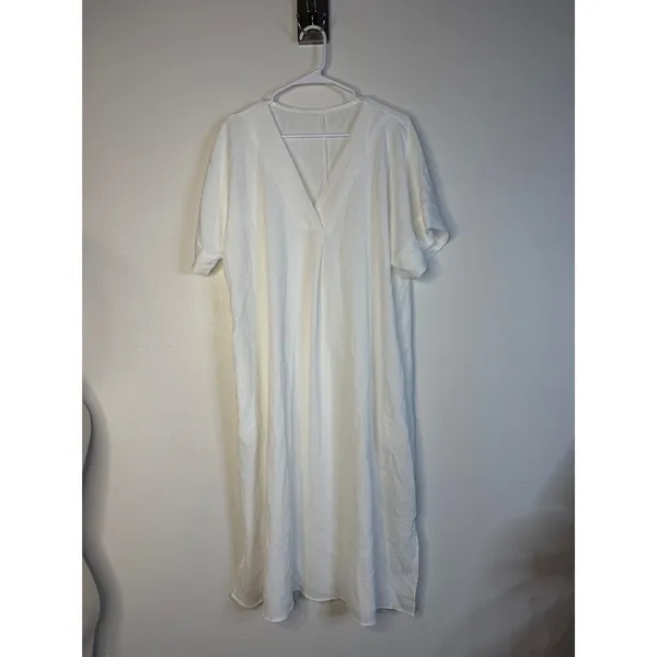 Cupshe White Crinkle V-Neck Midi Kaftan Dress with Pockets Size M - Image 2