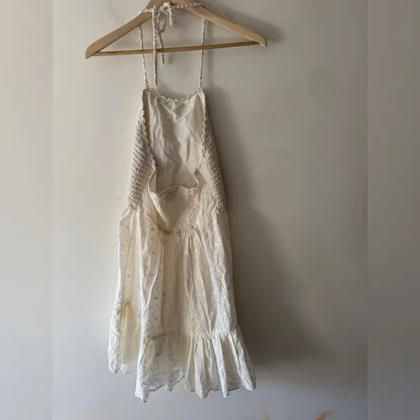 ASOS‎ Cream Crochet Halter Mini Beachy Mini Dress Eyelet Details - Image 5