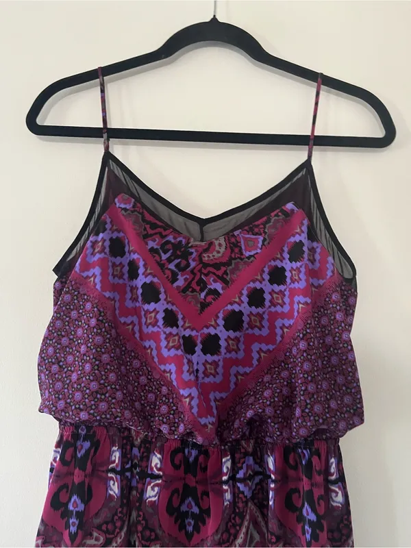 Express Pink Purple Scarf Print Mini Dress Small Resort Vacation Artsy Beach - Image 2