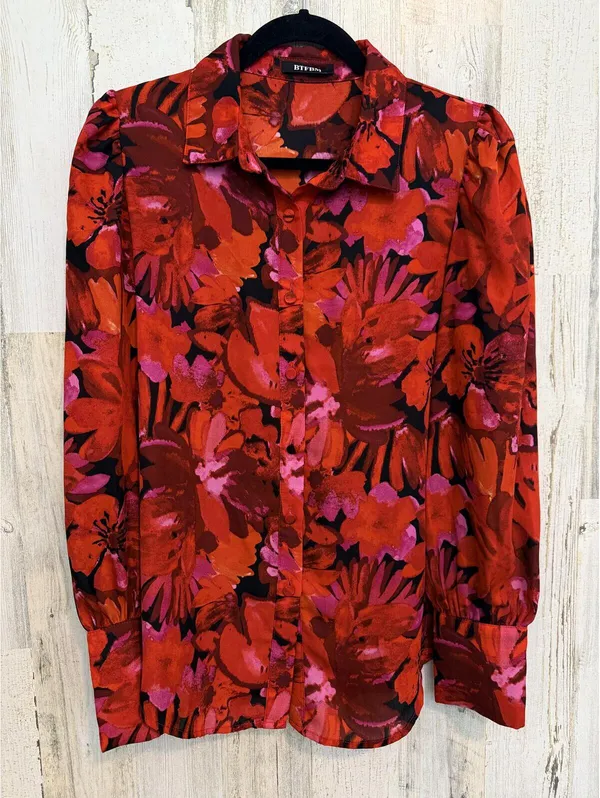 BTFBM Women's Small Red Pink Orange Floral Button Down Blouse - Image 2