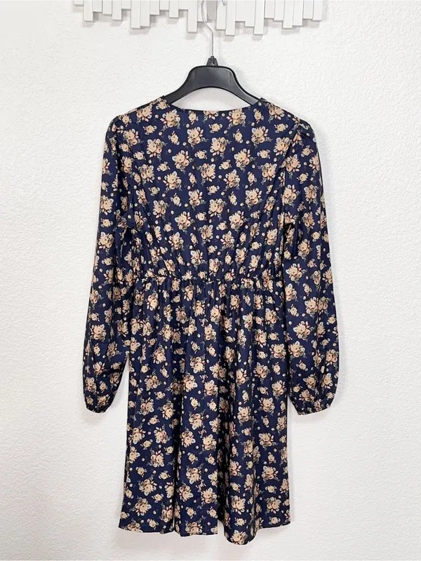 Miss Sparkling Navy Floral Surplice V Neck Elastic Waist Midi Dress NWOT - Image 7