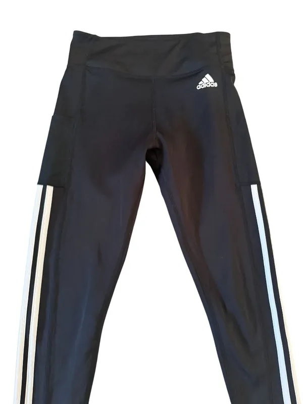 ADIDAS Women's Black Three Stripe Leggings Tights Size Medium - Image 6