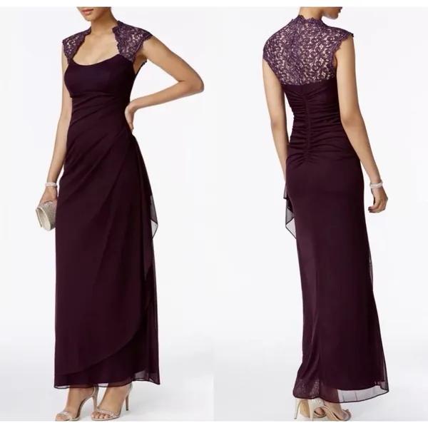 Xscape Retro Y2K Prom Formal Gown‎ Dress Sheer Lace Cap Sleeve - Image 2