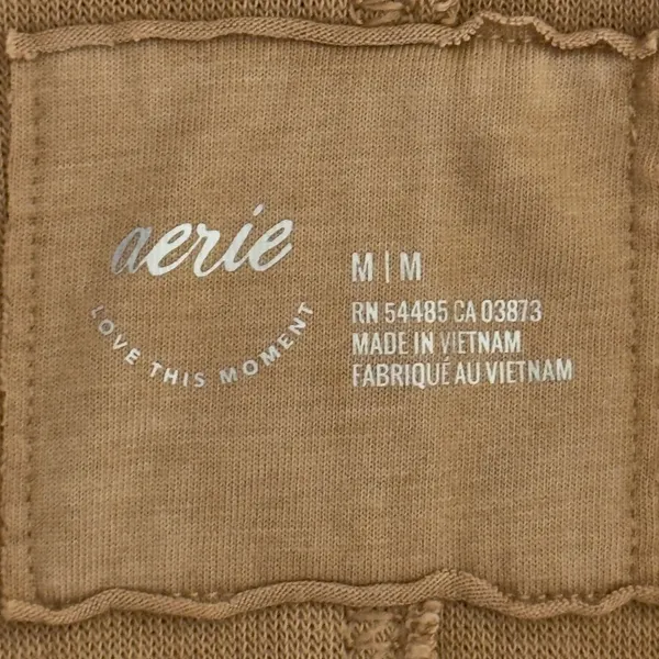 327 | Aerie Women Medium Oversized V-Neck Waffle Knit‎ Thermal Sweater Tan - Image 3