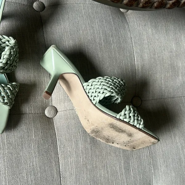 D Mint Green Braided Leather Open Toe Slip On Heels Size 5.5 - Image 6