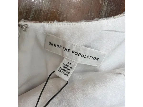 Dress the Population Emma Embroidered Midi Dress White Gold NWT Medium - Image 5
