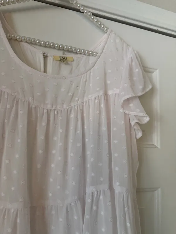 Kori White Chiffon Tiered Swiss Dot Top - Image 3