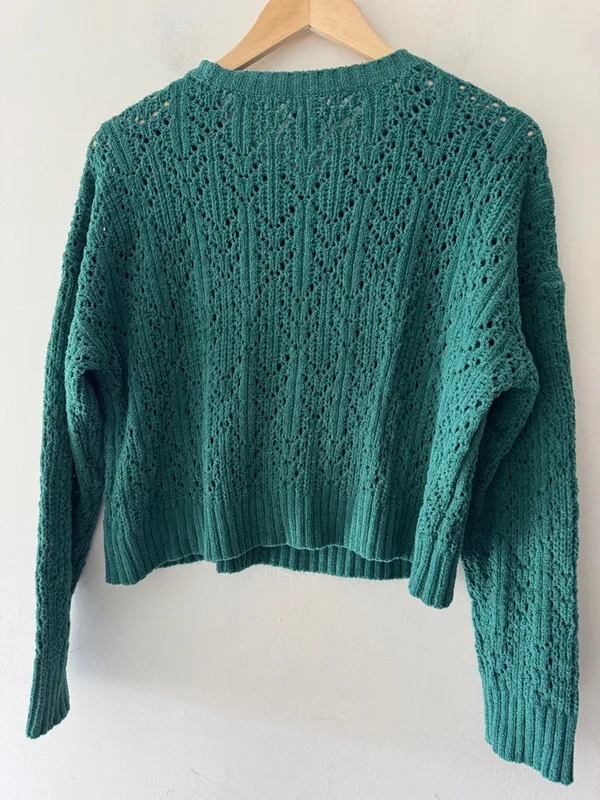 NEW!! American Eagle Green Open Knit Pointelle‎ Sweater - Image 5