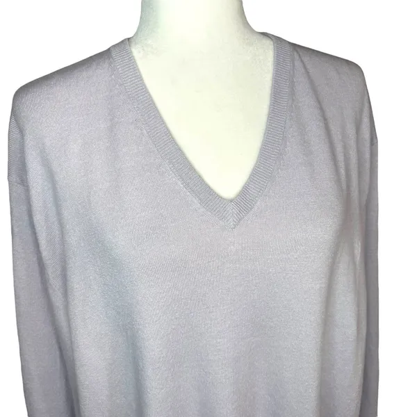 Vintage 90s J.Crew Linen Sweater Lilac Purple V-Neck Long‎ Sleeve Hong Kong L - Image 2
