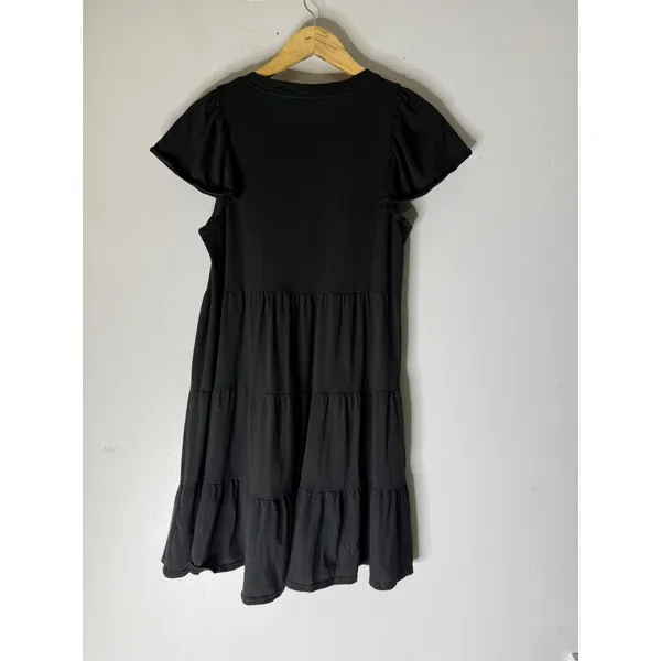 J Crew black Flutter Sleeve Tiered Mini Dress Cotton BP879 Womens Small - Image 2