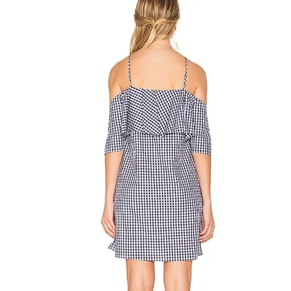 Amanda Uprichard Marise Dress Navy Gingham Ruffle Size medium m revolve - Image 9