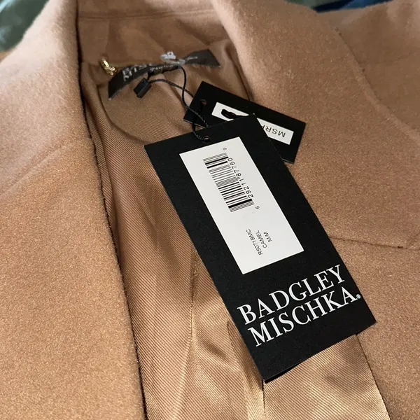 NWT Badgley Mischka Rosalie Notch Collar Coat NO BELT Brown Embellished Button - Image 6