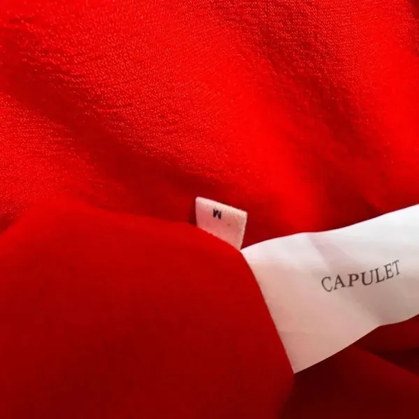 Capulet Cherry Red Giulia Button Front Tie Sleeve Mini Dress Medium - Image 6