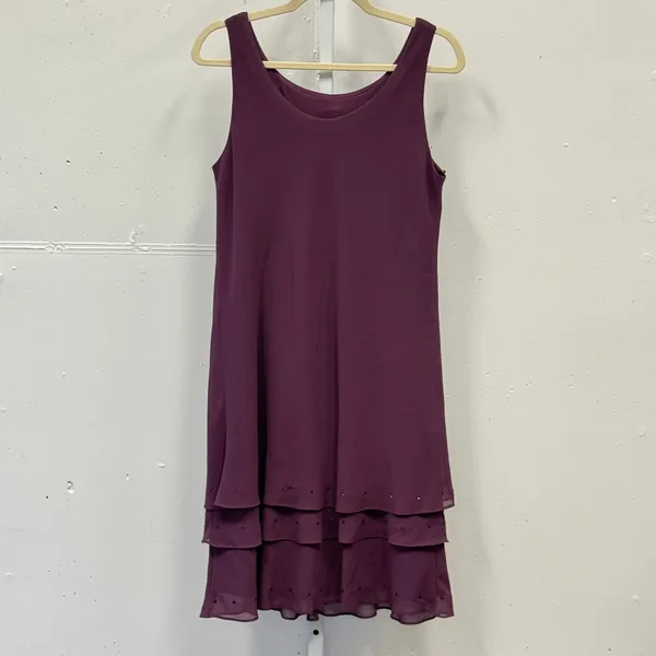 Ursula of‎ Switzerland Plum Purple 2 Piece Dress & Jacket Set Studded Tiered 10P - Image 2